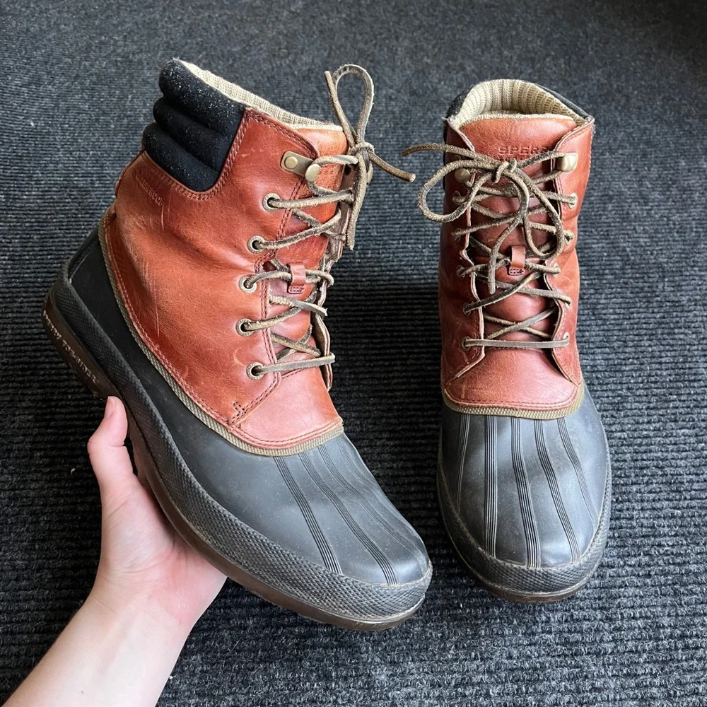 Sperry Avenue Duck Boots Mens 12M Tan Black Leather Waterproof winter utility